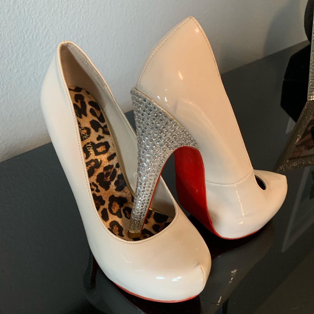 Beige with Red sole and crystal heels